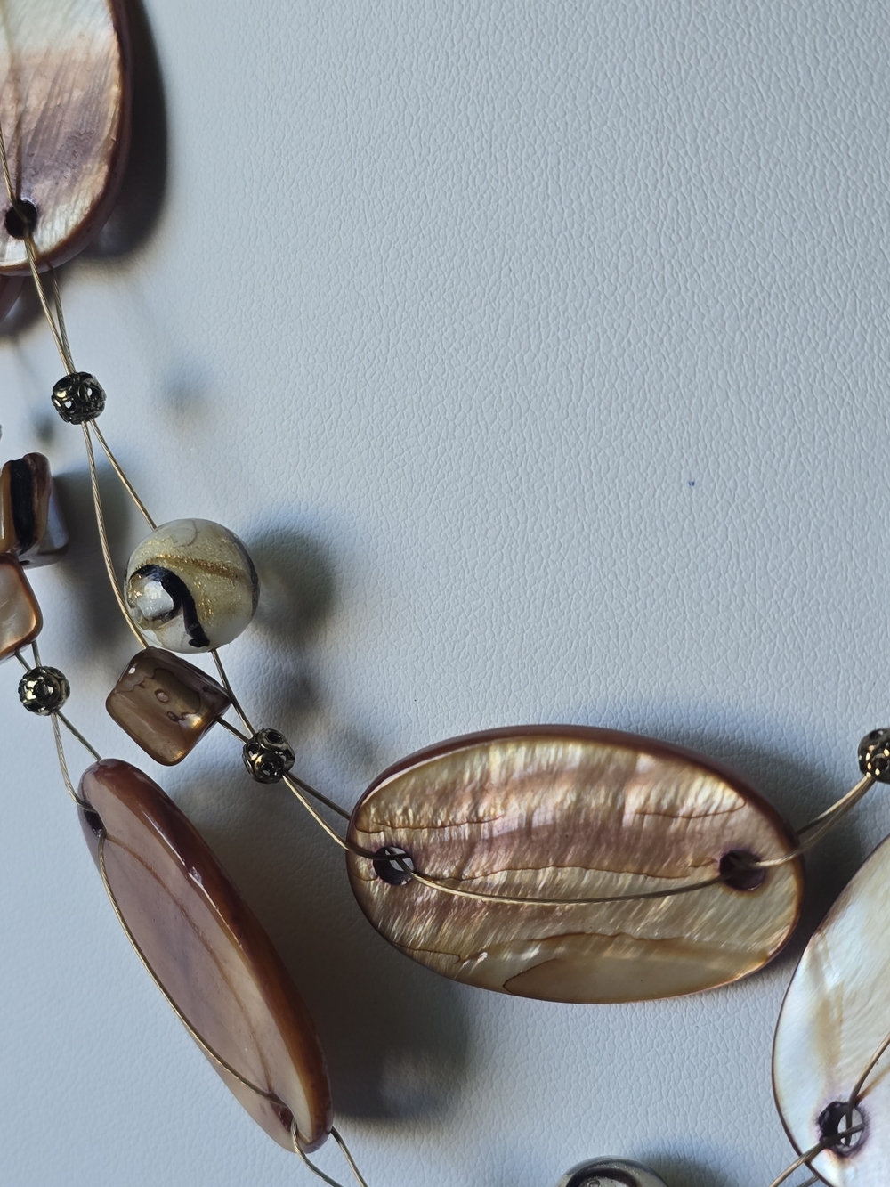 Multi-Strand Brown Shell Oval Necklace - Picture 3 of 8